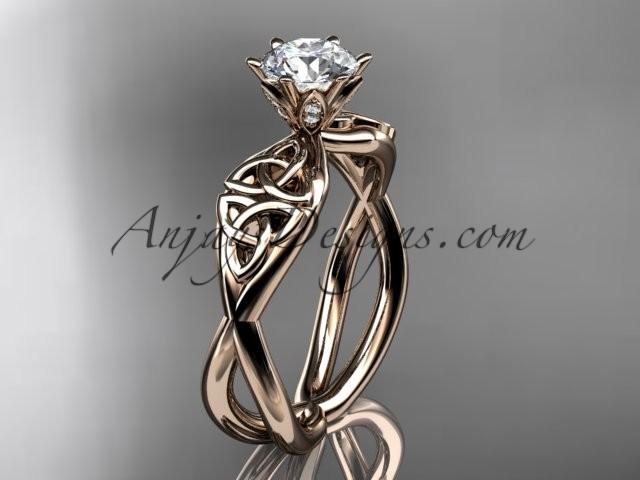 Hochzeit - 14kt rose gold diamond celtic trinity knot wedding ring, engagement ring CT7221