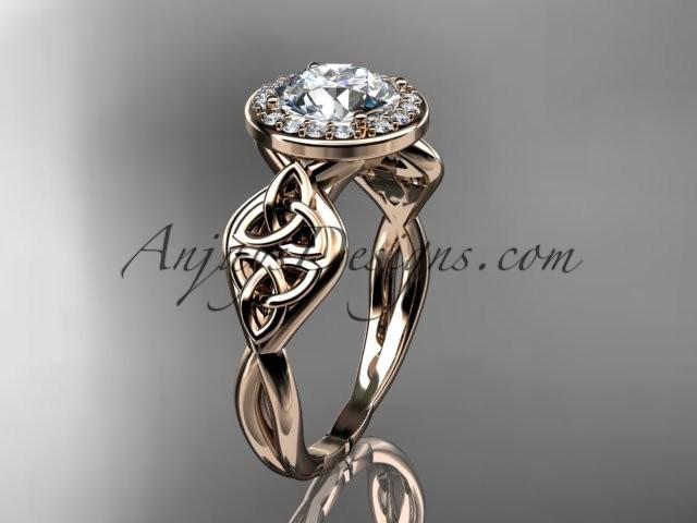 Wedding - 14kt rose gold diamond celtic trinity knot wedding ring, engagement ring CT7219
