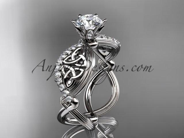 Hochzeit - 14kt white gold diamond celtic trinity knot wedding ring, engagement ring CT7192