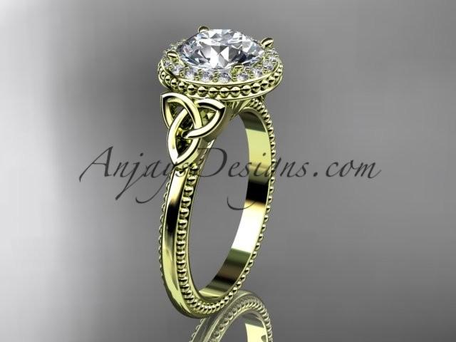 زفاف - 14kt yellow gold diamond celtic trinity knot wedding ring, engagement ring CT7157