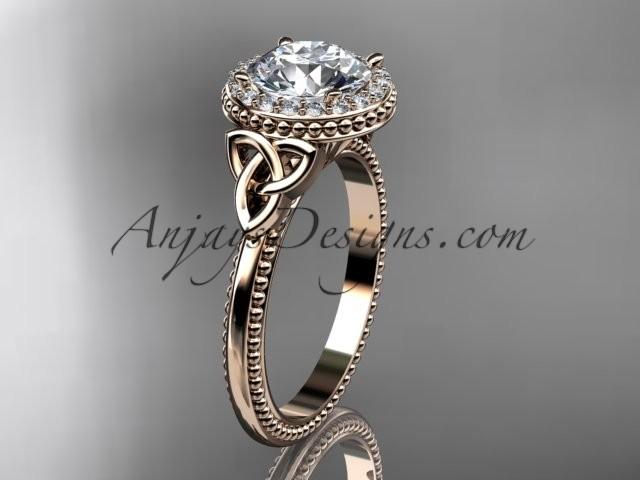 Wedding - 14kt rose gold diamond celtic trinity knot wedding ring, engagement ring CT7157