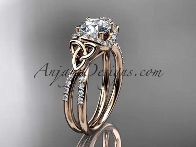 Hochzeit - 14kt rose gold diamond celtic trinity knot wedding ring, engagement ring CT7155
