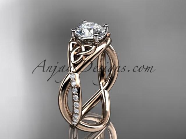 Wedding - 14kt rose gold celtic trinity knot engagement ring, wedding ring CT790