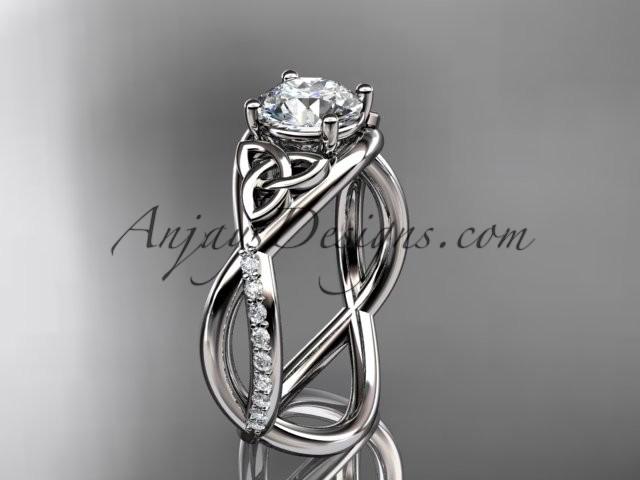 Wedding - 14kt white gold celtic trinity knot engagement ring, wedding ring CT790