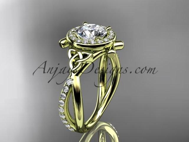 Wedding - 14kt yellow gold celtic trinity knot engagement ring, wedding ring CT789