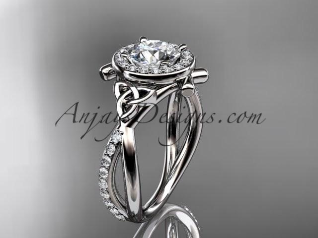 Wedding - 14kt white gold celtic trinity knot engagement ring, wedding ring CT789