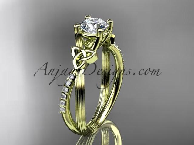 Wedding - 14kt yellow gold diamond celtic trinity knot wedding ring, engagement ring CT7214