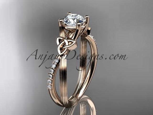 Wedding - 14kt rose gold diamond celtic trinity knot wedding ring, engagement ring CT7214