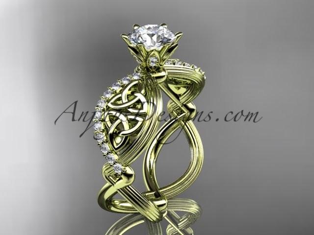 Hochzeit - 14kt yellow gold diamond celtic trinity knot wedding ring, engagement ring CT7192