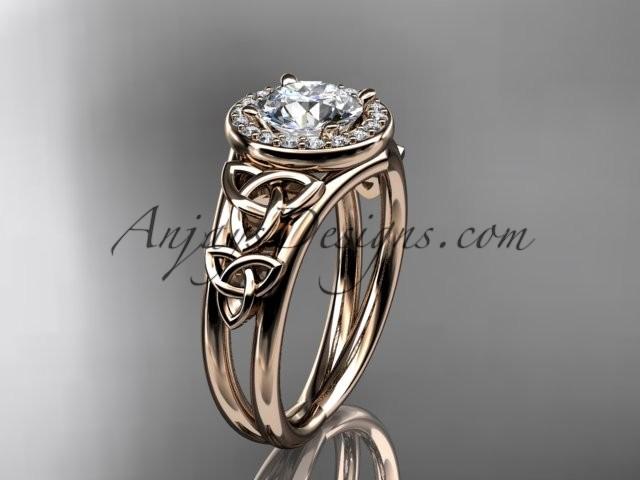 Hochzeit - 14kt rose gold diamond celtic trinity knot wedding ring, engagement ring CT7131