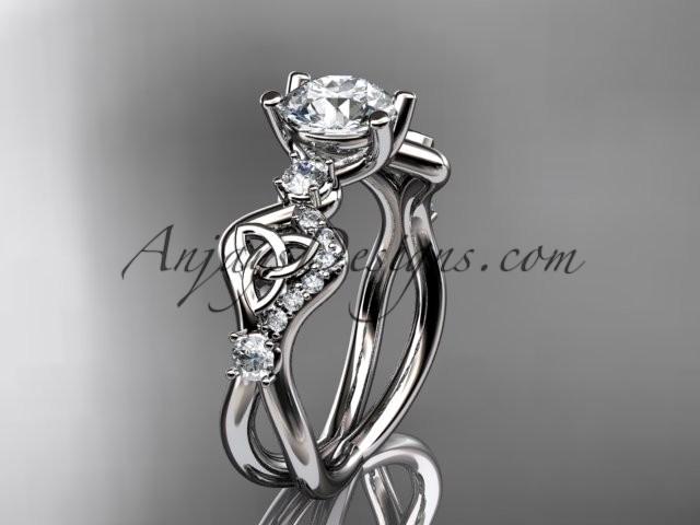 Wedding - 14kt white gold celtic trinity knot engagement ring, wedding ring CT768