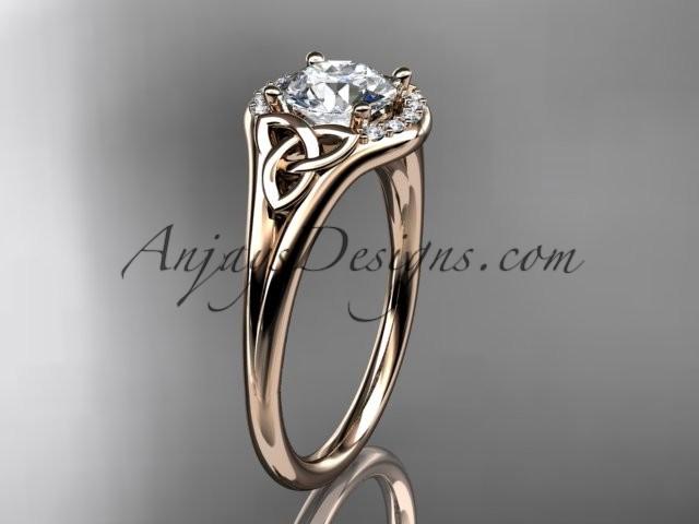 Hochzeit - 14kt rose gold celtic trinity knot engagement ring, wedding ring CT791