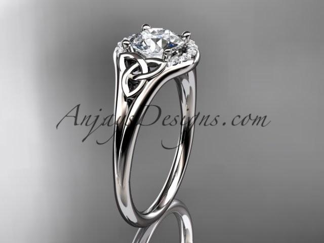 Hochzeit - 14kt white gold celtic trinity knot engagement ring, wedding ring CT791