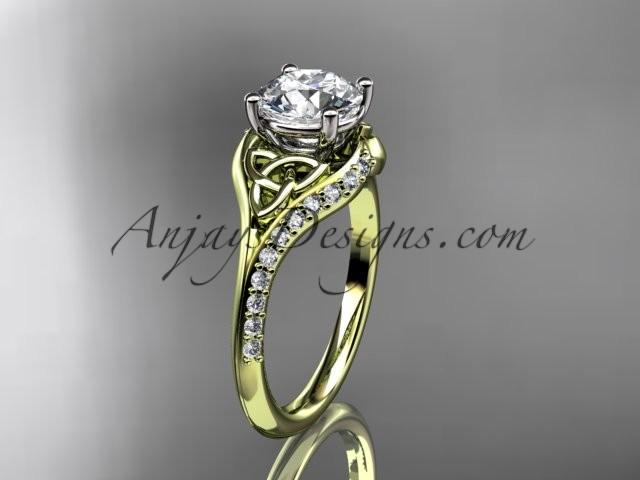 Wedding - 14kt yellow gold diamond celtic trinity knot wedding ring, engagement ring CT7125