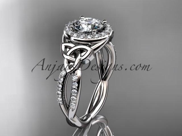 Mariage - 14kt white gold diamond celtic trinity knot wedding ring, engagement ring CT7127