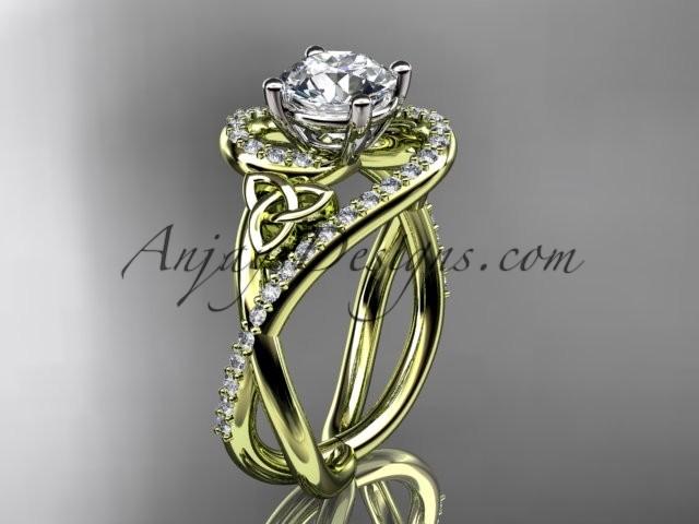 Wedding - 14kt yellow gold diamond celtic trinity knot wedding ring, engagement ring CT7320