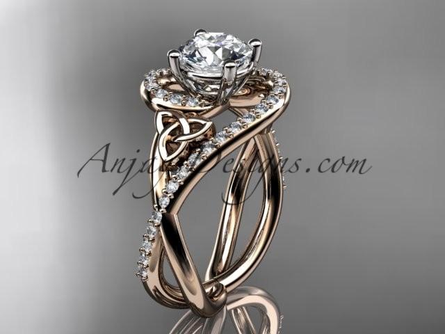 Wedding - 14kt rose gold diamond celtic trinity knot wedding ring, engagement ring CT7320