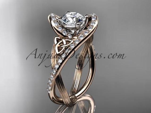 Mariage - 14kt rose gold diamond celtic trinity knot wedding ring, engagement ring CT7369