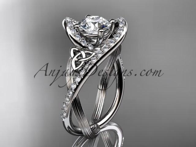 Wedding - 14kt white gold diamond celtic trinity knot wedding ring, engagement ring CT7369