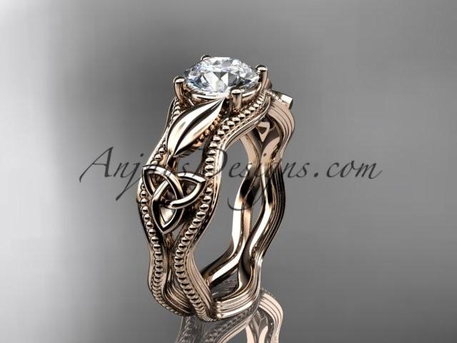 Wedding - 14kt rose gold diamond celtic trinity knot wedding ring, engagement ring CT7382