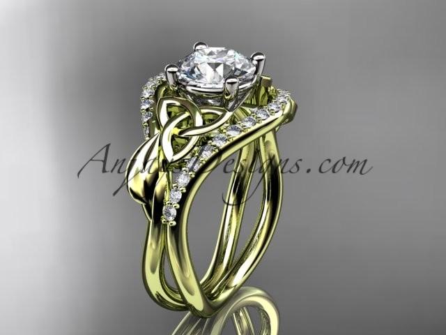 Hochzeit - 14kt yellow gold diamond celtic trinity knot wedding ring, engagement ring CT7244