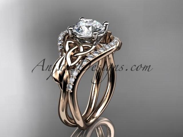 زفاف - 14kt rose gold diamond celtic trinity knot wedding ring, engagement ring CT7244