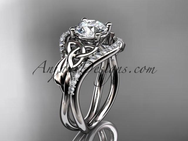 Wedding - 14kt white gold diamond celtic trinity knot wedding ring, engagement ring CT7244