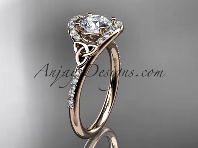 Hochzeit - 14kt rose gold diamond celtic trinity knot wedding ring, engagement ring CT7317