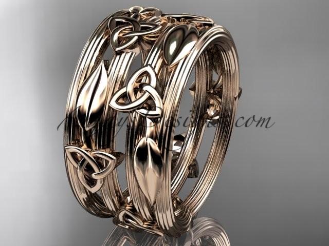 Wedding - 14kt rose gold diamond celtic trinity knot wedding band, engagement ring CT7242B