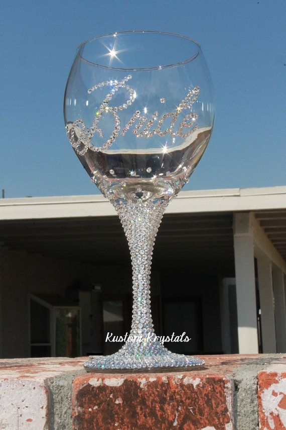 Mariage - Custom Swarovski Crystal Wine Glass With Krystalized STEM. (5 Letters Max). Bride Glass, Bridesmaids, Bachelorette, Mother Of The Bride