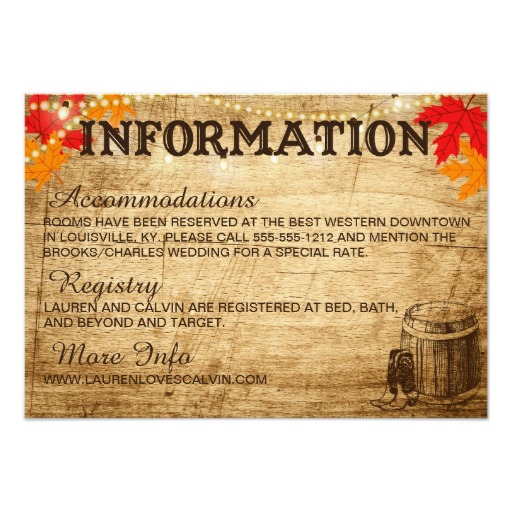 Свадьба - Fall Wedding Information card for Rustic Wedding