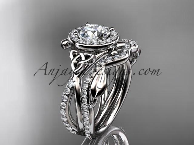 زفاف - 14kt white gold celtic trinity knot engagement set, wedding ring CT789S