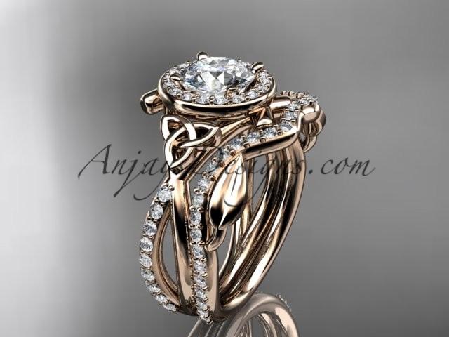 Mariage - 14kt rose gold celtic trinity knot engagement set, wedding ring CT789S
