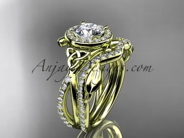زفاف - 14kt yellow gold celtic trinity knot engagement set, wedding ring CT789S