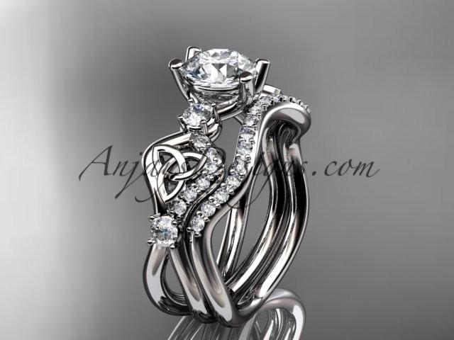 زفاف - 14kt white gold celtic trinity knot engagement set, wedding ring CT768S