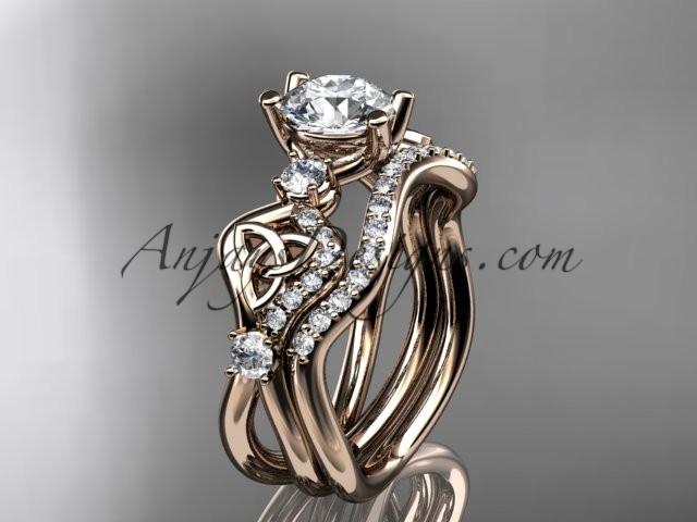 Wedding - 14kt rose gold celtic trinity knot engagement set, wedding ring CT768S