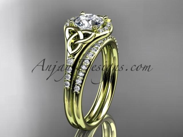 زفاف - 14kt yellow gold diamond celtic trinity knot wedding ring, engagement set CT7126S