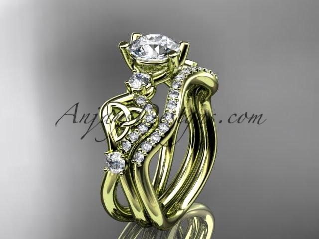 Свадьба - 14kt yellow gold celtic trinity knot engagement set, wedding ring CT768S