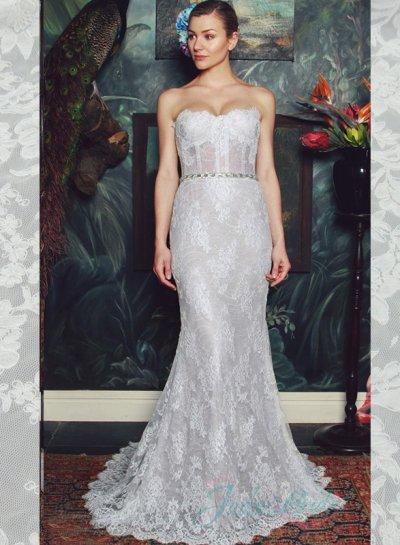 Hochzeit - sexy illusion lace sweetheart bodice sheath mermaid wedding dress