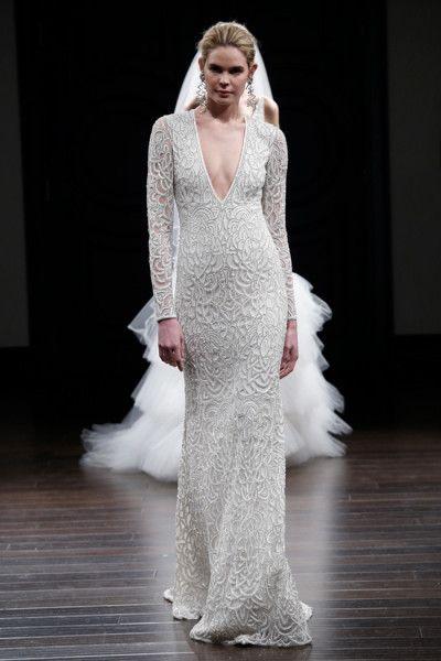 Wedding - Naeem Khan Spring 2016 Sheath Bridal Dress With Floral Scallop Beaded Embroidery