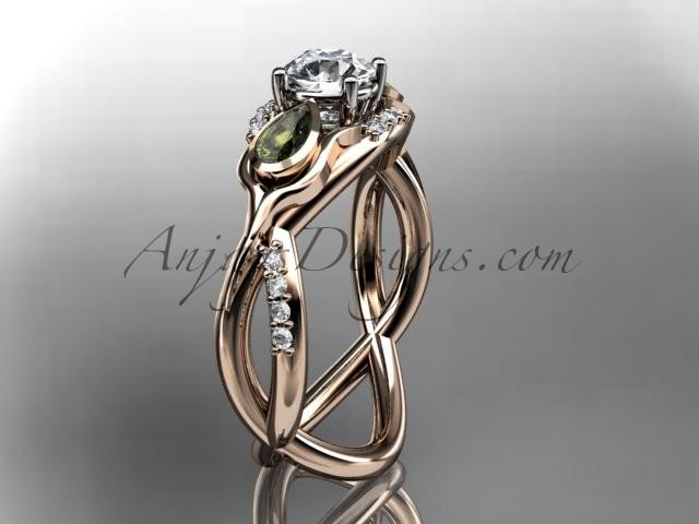 Hochzeit - Unique 14kt rose gold diamond tulip flower, leaf and vine engagement ring with a "Forever Brilliant" Moissanite center stone ADLR226