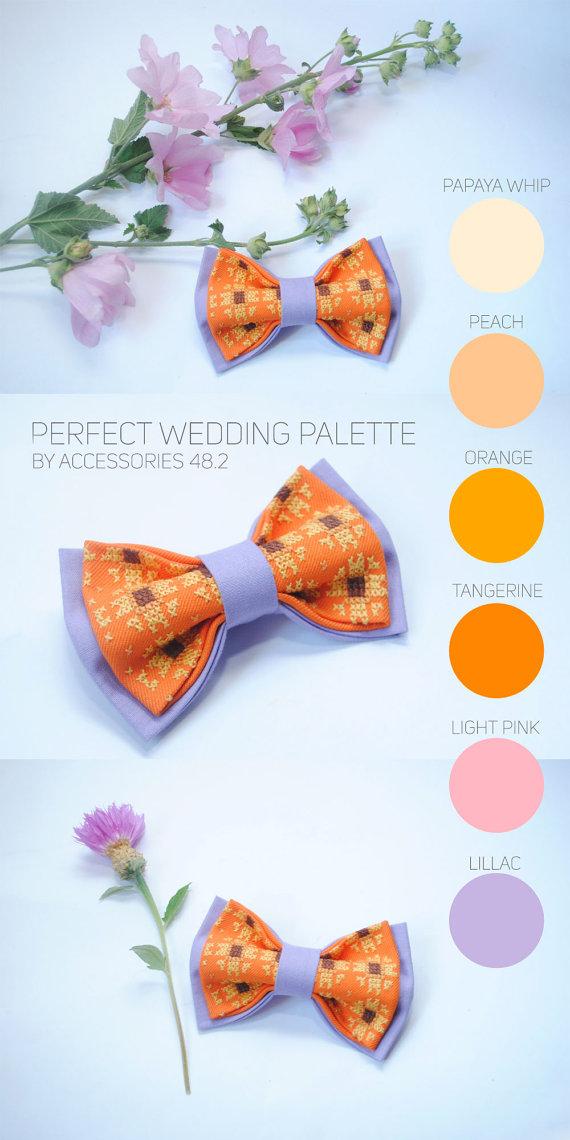 زفاف - Embroidered lilac orange groomsmen bowtie Well to coordinate with Bridesmaid Dresses in Peach Tangerine Papaya Wedding in orange Groom Boys