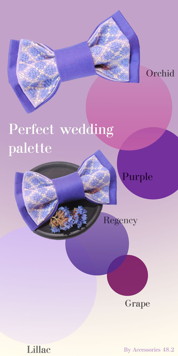 Mariage - Embroidered lilac purple groom's groomsmen bowtie Well to coordinate with Bridesmaid Dresses in Tahiti Orchid Grape Regency Wedding Groom