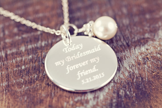 Свадьба - 3 Personalized Bridesmaid Gift Necklace, Engraved Wedding Jewelry, 925 Sterling Silver