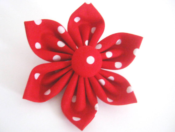 زفاف - dog collar flower ,red polka dot flower ,dog collar accessory ,wedding dog flower