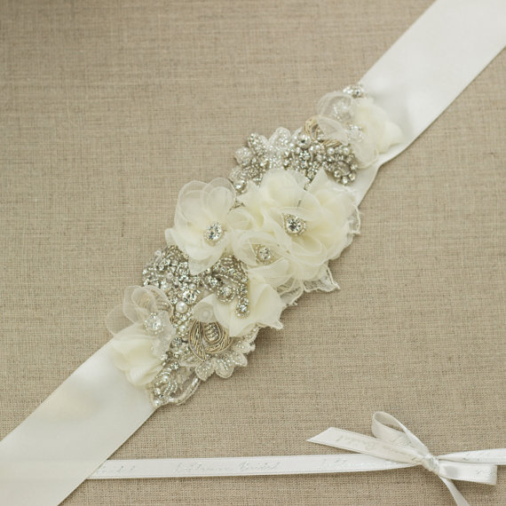 زفاف - Floral belt sash, bridal sash, wedding dress belt, Wedding sash, ivory belt sash, Flower belt, Flowers sash, ready to ship