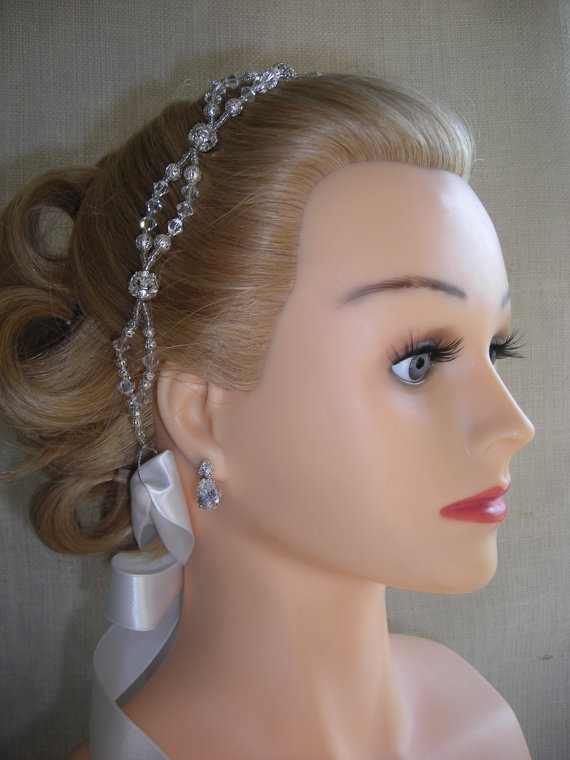 Wedding - SARAH   Crystal and Silver Filigree Headband/Halo