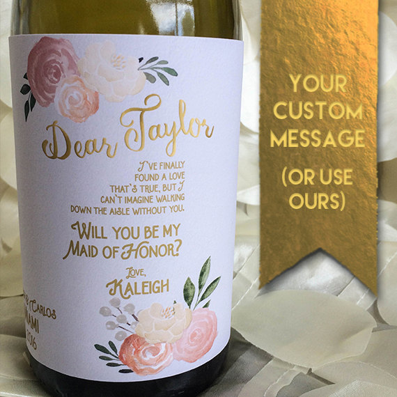Maid of Honor Ask Bridal Party Customizable Wedding Wine Labels Be My Bridesmaid