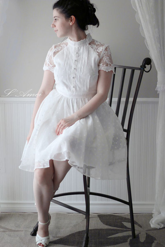 زفاف - Vintage Style Alice in the Garden 2016  Knee Length Wedding Dress with lace Cap Sleeves - AM198268550