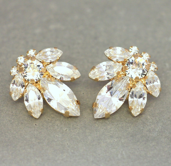 Hochzeit - Bridal Stud Earrings,Swarovski Crystal Earrings,White Crystal Cluster Stud Earrings,Bridesmaids Swarovski Earrings,Bridal Crystal Earrings